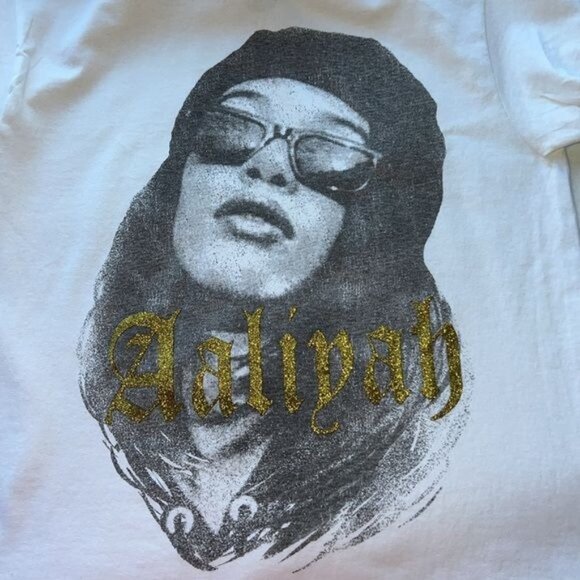 Rue21 Aaliyah Graphic Tee White & Gold Glitter Cotton Short Sleeve Womens Size S - Picture 3 of 7